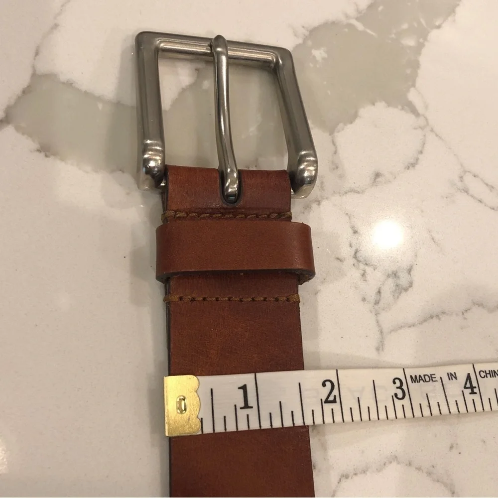Men’s Chestnut Brown Leather Belt Matte Silver Buckle Made In India Casual Sz 46